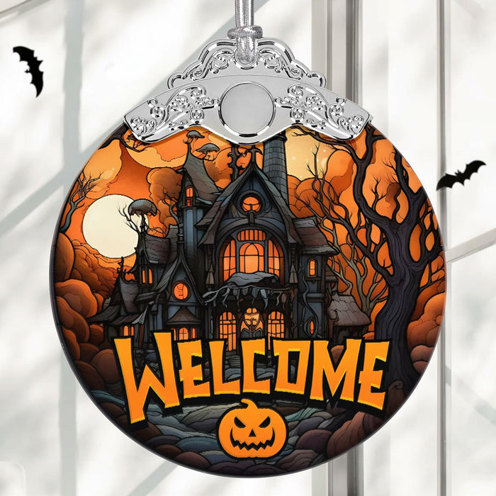 Welcome to The Haunted House Stained Glass Christmas Ornament Holiday Decor by Deal US