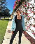 TOB Women Yoga Jumpsuit Ribbed Long Sleeve Square Neck Black Size L by Deal US