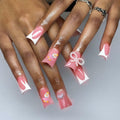 RIICFDD Press On Nails Medium Pink Duck Bow Butterfly 24 Pcs by Deal US