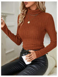RoseSeek Women's Ribbed Knit Long Sleeve Tee Rust Brown Size Small by Deal US