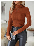 RoseSeek Women's Ribbed Knit Long Sleeve Tee Rust Brown Size Small by Deal US