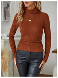 RoseSeek Women's Ribbed Knit Long Sleeve Tee Rust Brown Size Small by Deal US