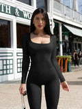 TOB Women Yoga Jumpsuit Ribbed Long Sleeve Square Neck Black Size L by Deal US