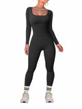 TOB Women Yoga Jumpsuit Ribbed Long Sleeve Square Neck Black Size L by Deal US