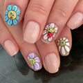 RIICFDD Summer Press On Nails Short Square Nude Pink Flower 24Pcs by Deal US