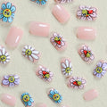 RIICFDD Summer Press On Nails Short Square Nude Pink Flower 24Pcs by Deal US
