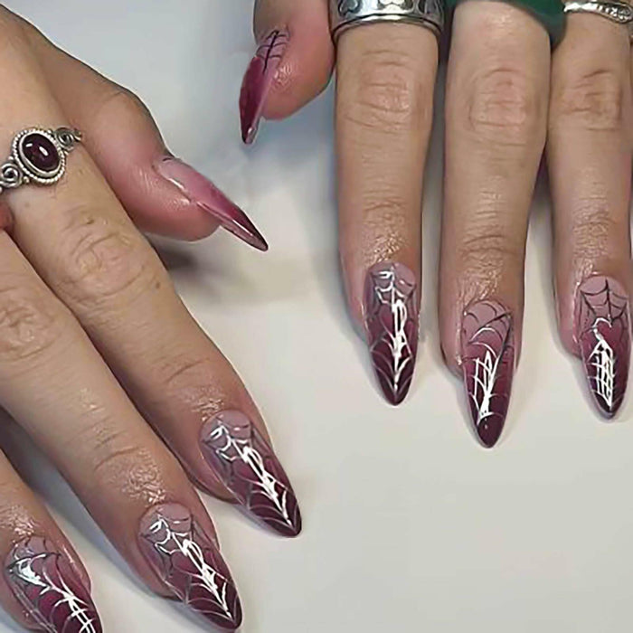 RUOKEXIN Medium Purple Ombre Halloween Press On Nails Spider Web 24Pcs by Deal US