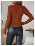 RoseSeek Women's Ribbed Knit Long Sleeve Tee Rust Brown Size Small by Deal US
