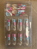 RUOKEXIN Acrylic Coffin Nails 24Pcs Red Blue Flower Gold Rhinestones Glossy by Deal US