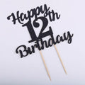LVEUD 12th Birthday Cake Topper Black Glitter 12th Party Decoration by Deal US