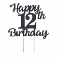 LVEUD 12th Birthday Cake Topper Black Glitter 12th Party Decoration by Deal US