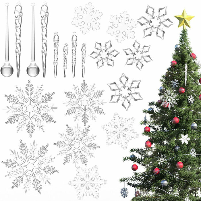 PRETYZOOM Acrylic Crystal Christmas Tree Ornaments Clear 20pcs Snowflake Icicle by Deal US