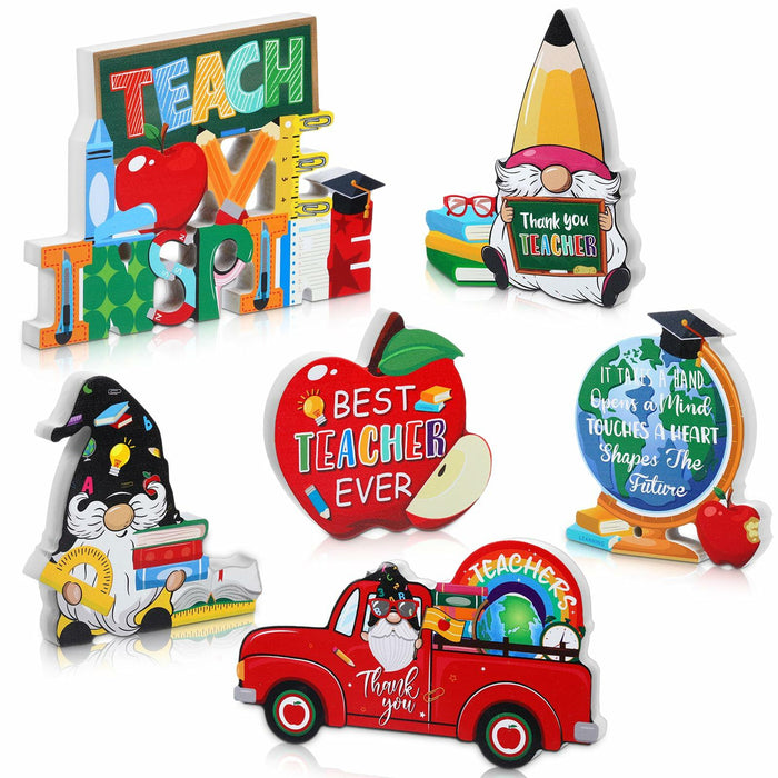 6 Pcs Teacher Appreciation Wooden Table Decorations Signs Classroom Block by Deal US