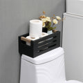 Wood Toilet Paper Holder Basket with Handles Black 12x5.9x4.9in Black by Deal US