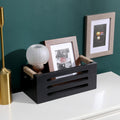 Wood Toilet Paper Holder Basket with Handles Black 12x5.9x4.9in Black by Deal US