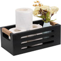 Wood Toilet Paper Holder Basket with Handles Black 12x5.9x4.9in Black by Deal US