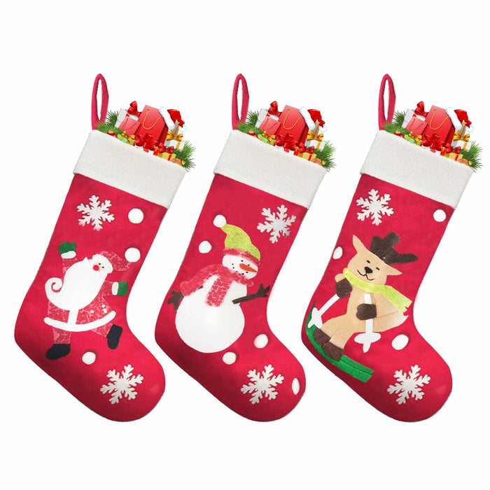 CMEECNE 3Pack Christmas Stockings Santa Snowman Reindeer Pattern Holiday Decor by Deal US