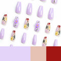 LPOODDNU Press On Nails Medium Coffin Glossy Purple 24Pcs Spring Daisy by Deal US