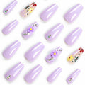LPOODDNU Press On Nails Medium Coffin Glossy Purple 24Pcs Spring Daisy by Deal US