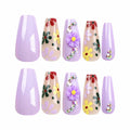 LPOODDNU Press On Nails Medium Coffin Glossy Purple 24Pcs Spring Daisy by Deal US