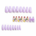 LPOODDNU Press On Nails Medium Coffin Glossy Purple 24Pcs Spring Daisy by Deal US