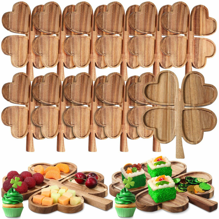 Geetery 12 Pc Wooden Four Leaf Snack Serving Tray Set Multi-color Clover by Deal US