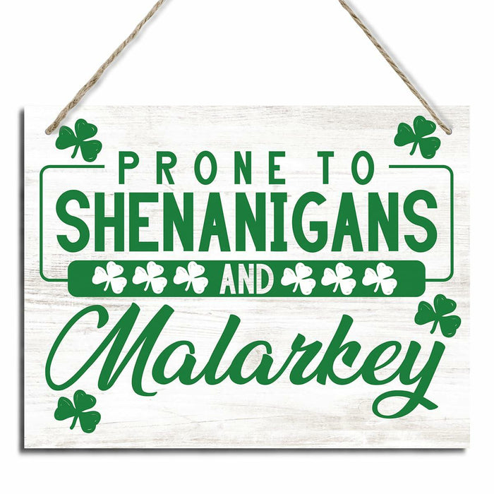 St Patrick's Day Wood Hanging Sign Prone to Shenanigans Green Decor by Deal US