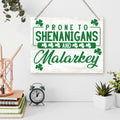 St Patrick's Day Wood Hanging Sign Prone to Shenanigans Green Decor by Deal US