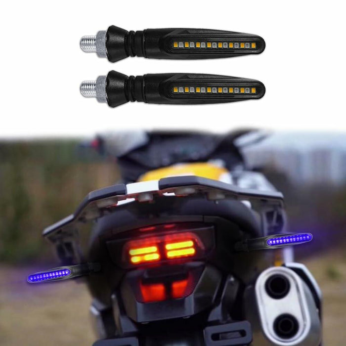 Lecctso 2PCS LED Motorcycle Running Brake Lights 12V Flowing Signal Blue by Deal US