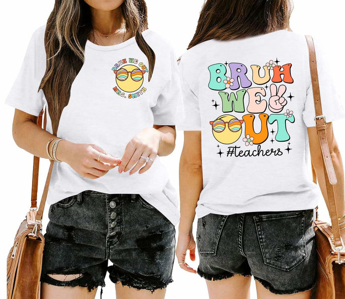 Teacher Shirts Women Last Day of School Bruh Letter Print Casual White Size L by Deal US
