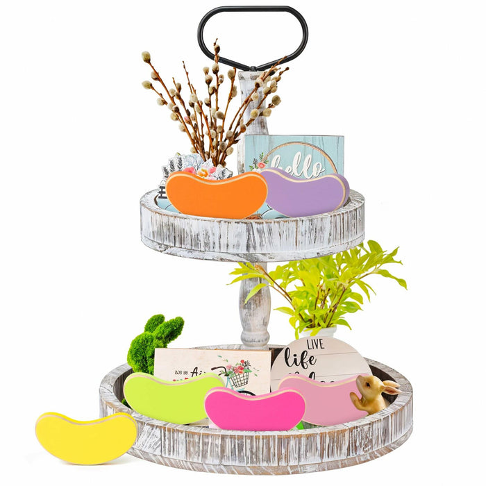 WATINC 6PCS Easter Jelly Beans Tiered Tray Decor Colorful Wooden Sign by Deal US