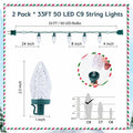 Brightown C9 LED Christmas String Lights 33ft 50 LED Warm White 2 Pack by Deal US