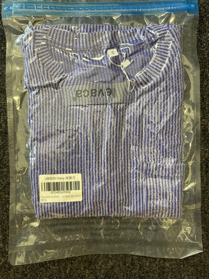 levaca Ribbed Cap Sleeve T Shirt with Front Pocket Blue Size S by Deal US