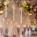 Mumufy 6 Set Gold Metal Taper Candlestick Holders Pink Satin Bow by Deal US
