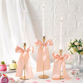 Mumufy 6 Set Gold Metal Taper Candlestick Holders Pink Satin Bow by Deal US