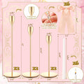 Mumufy 6 Set Gold Metal Taper Candlestick Holders Pink Satin Bow by Deal US