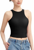 HOCILLE Women's Sexy Racerback Ribbed Crop Tank Top Black Size XS by Deal US