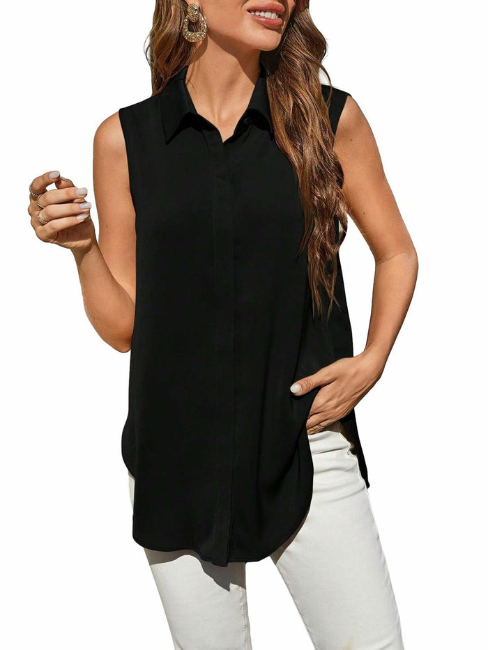 SweatyRocks Women's Dressy Collar Sleeveless Button Down Blouse Black Size S by Deal US