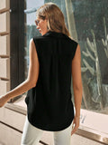 SweatyRocks Women's Dressy Collar Sleeveless Button Down Blouse Black Size S by Deal US