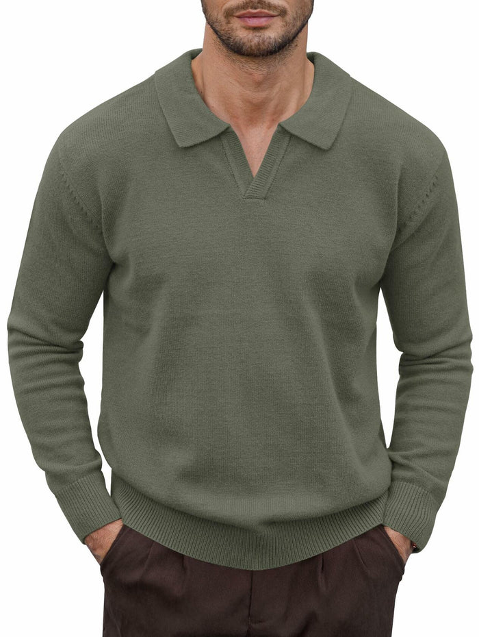 Herberton Men's Polo Sweater Pullover V Neck Long Sleeve Grey Size L by Deal US