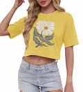 Womens USA Graphic Crop Top Tee Rock Band Casual Summer Yellow Size L by Deal US