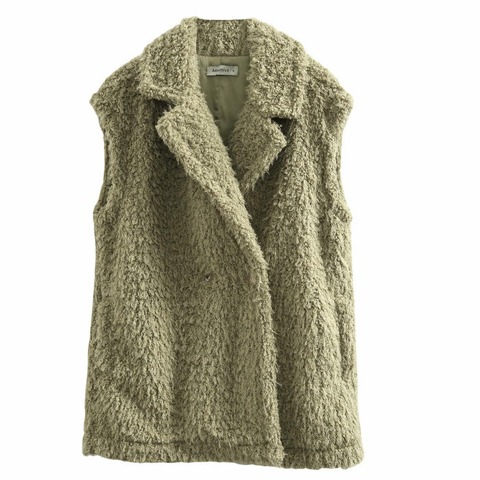 Amazhiyu Womens Faux Fur Waistcoat Vest Laurel Green Size M by Deal US