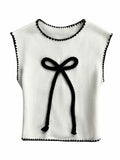 Verdusa Women’s Sleeveless Sweater Vest Bow Knit Tank Top White S by Deal US