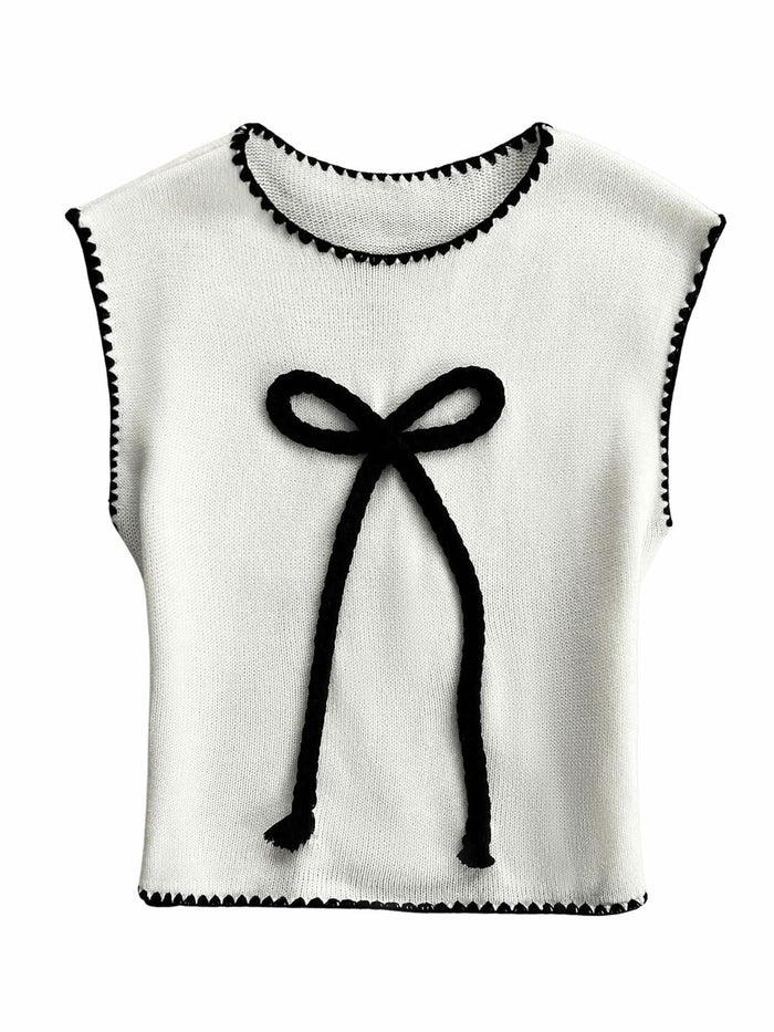 Verdusa Women’s Sleeveless Sweater Vest Bow Knit Tank Top White S by Deal US