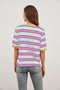 MISSACTIVER Short Sleeve Contrast Striped Tee Shirt Pink Large Size L by Deal US