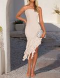 ZESICA Women's Strapless Bodycon Tube Dress Off Shoulder Mesh Apricot Size S by Deal US