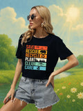 Earth Day Shirts Women Save Planet Bee Graphic Environmental Tee Black Size M by Deal US