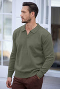 Herberton Men's Polo Sweater Pullover V Neck Long Sleeve Grey Size L by Deal US