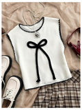 Verdusa Women’s Sleeveless Sweater Vest Bow Knit Tank Top White S by Deal US