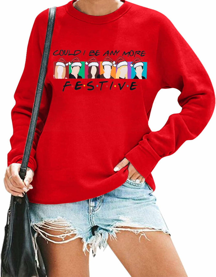 FASHGL Christmas Friends Sweatshirt Women Red Long Sleeve Tee Size L by Deal US